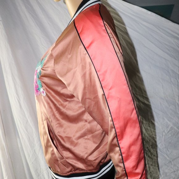 Mossimo Palm tree Tropical Flower Satin Jacket SM - Picture 6 of 9